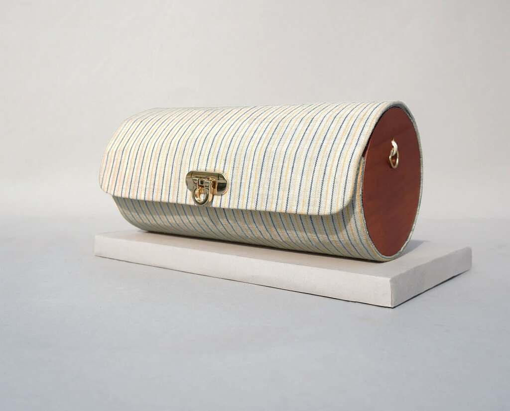 The Blue-Yellow Stripe Shoulder Cylindrical Bag