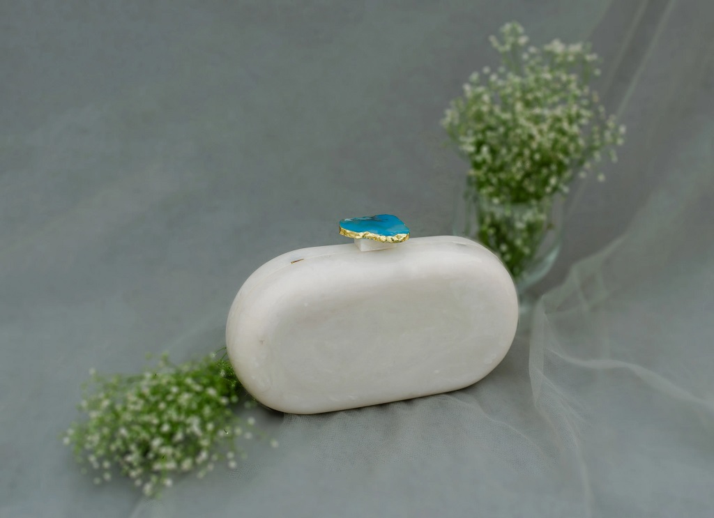 The White Baroque Capsule Clutch – Blue Stone_01
