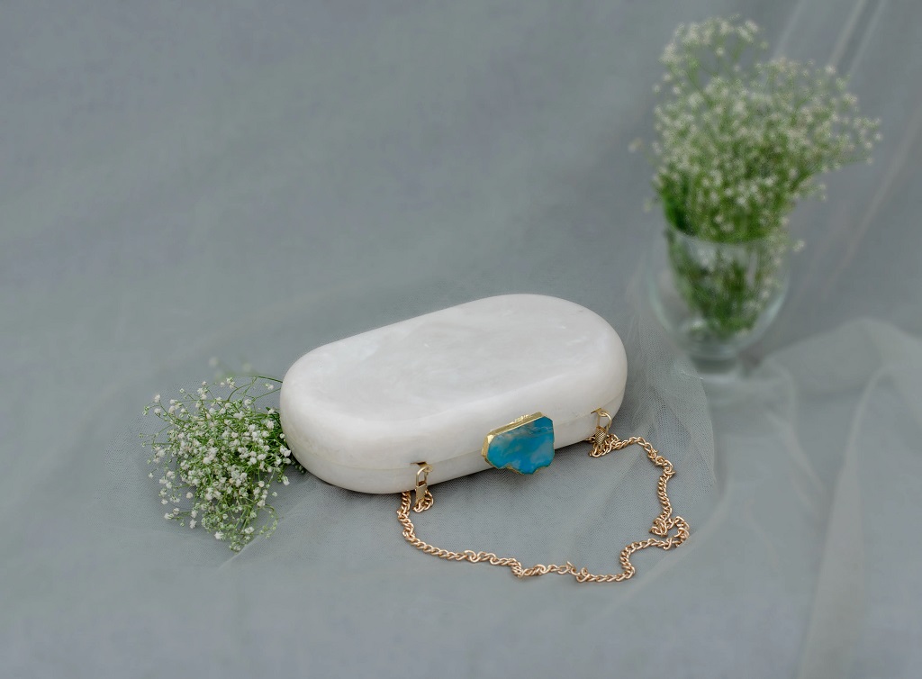 The White Baroque Capsule Clutch – Blue Stone_03