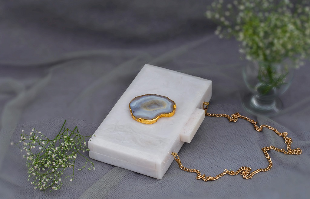The White Baroque Rectangular Clutch – Grey Stone_02